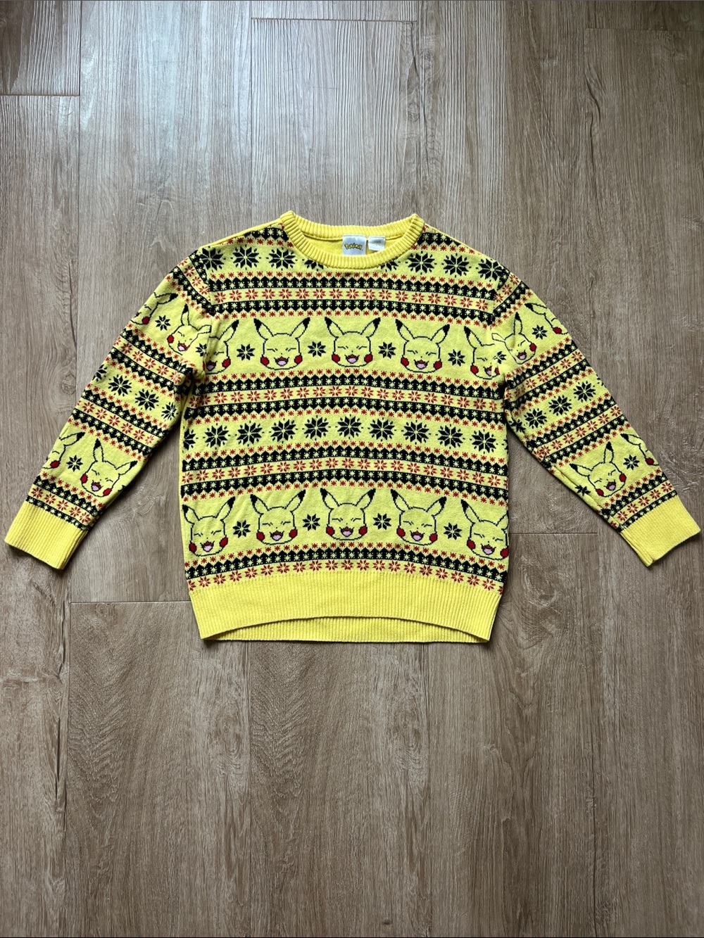 Pokemon Kids Yellow Pikachu Pattern Knit Crewneck Sweater Size Large